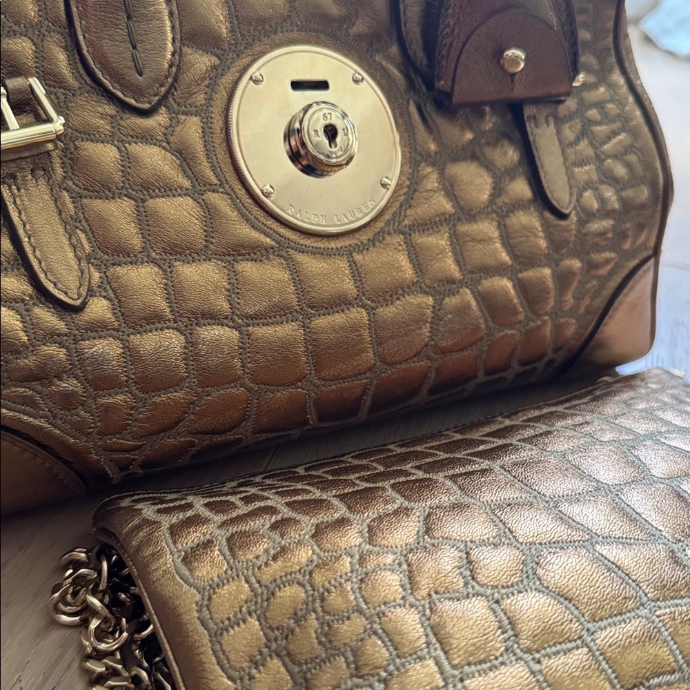 Ralph Lauren Ricky 27 Quilted Gold bronze Leather Handbag - Picture 14 of 14